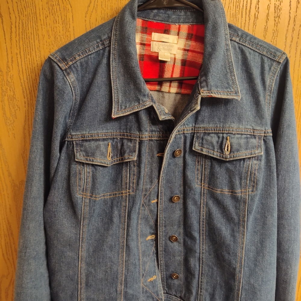 Christopher & Banks Blue Denim Jacket with Red Plaid Interior